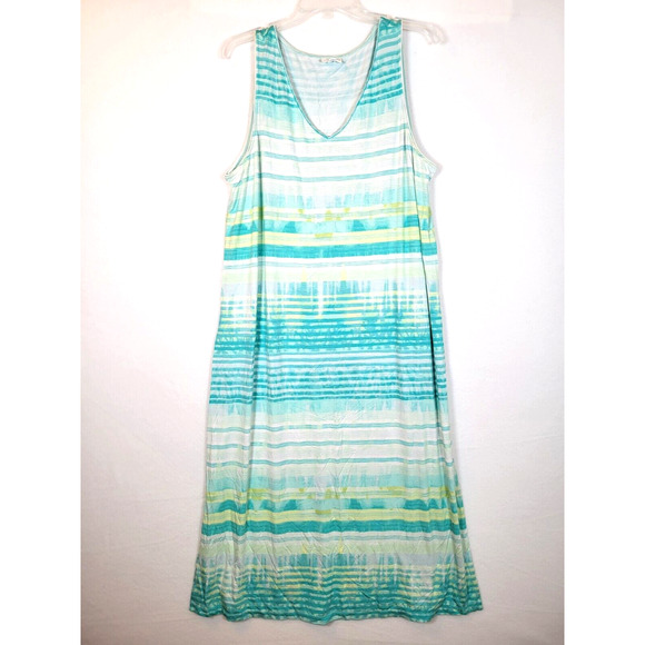 J Jill Womens Seafoam Free Flow Tank Midi Dress Size XL Green Striped Beachy - Picture 1 of 9